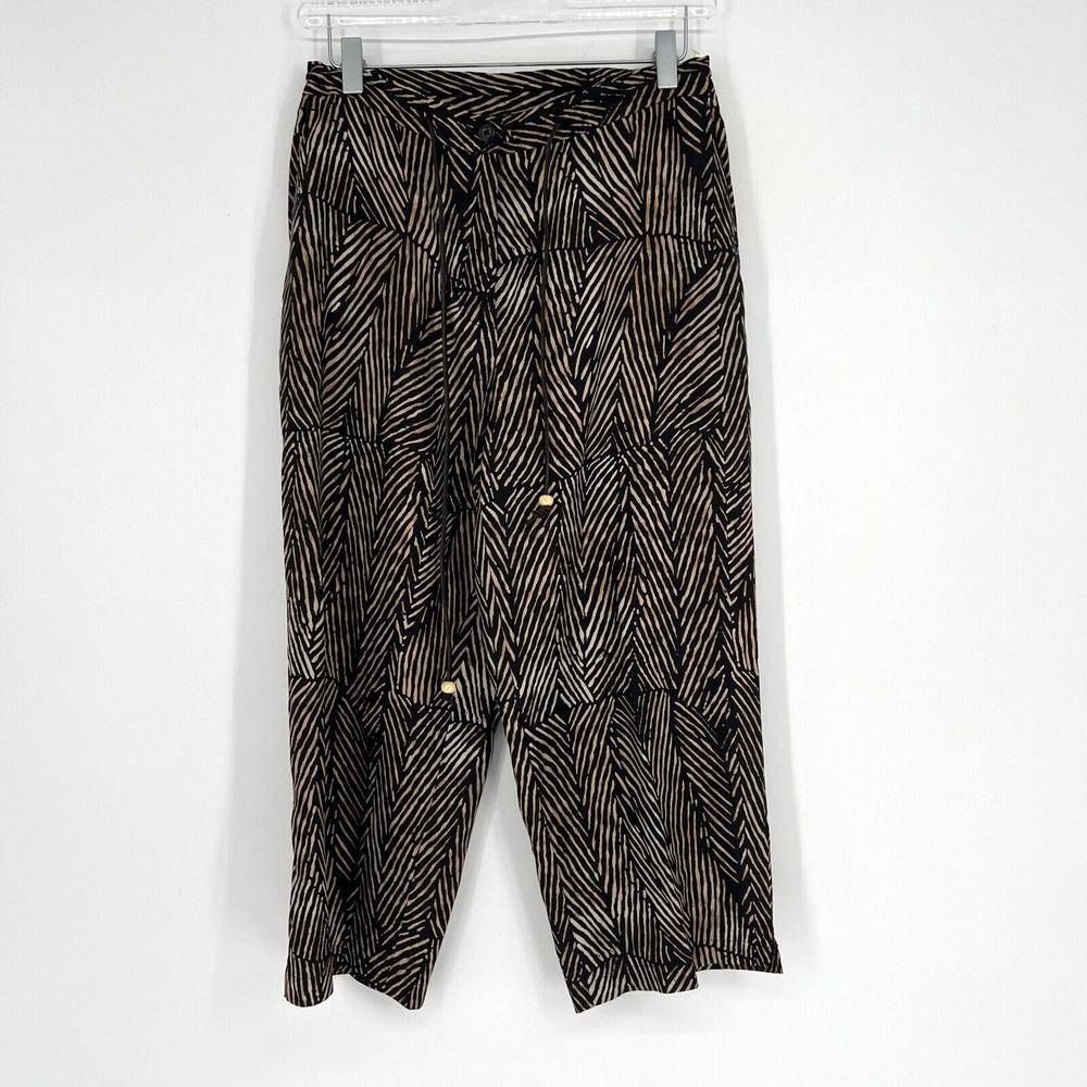 Vtg Lauren Ralph Lauren Capri Pants Womens L Animal Prink Silk Linen Wide‎ Leg